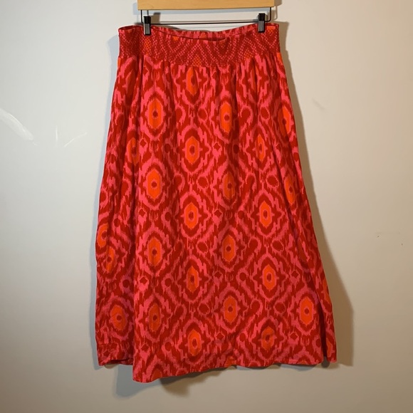 Old Navy Red and Pink Maxi skirt ikat tropical Flowy long SIZE XL pink orange - Picture 1 of 6